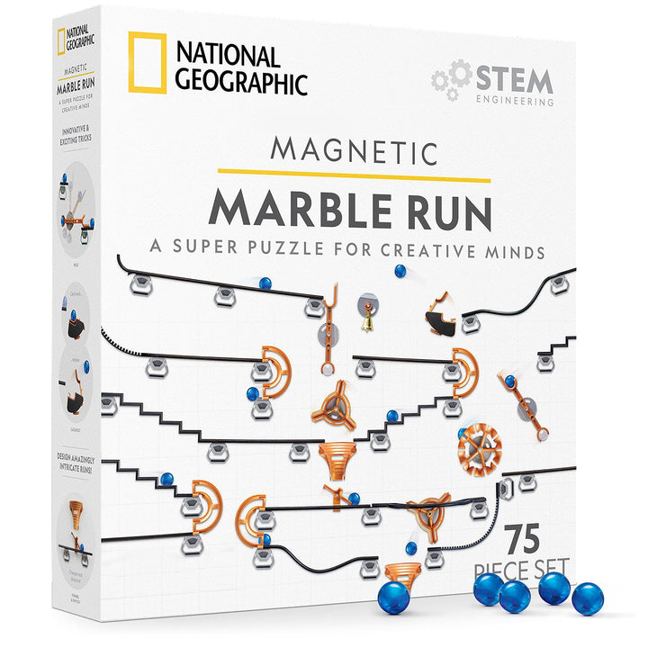 National Geographic Magnetic Marble Run STEM Building Set for Kids | Magnetic Track and Trick Pieces, Marble Maze, Engineering Toy, Creative Construction, STEM Project for Kids and Adults