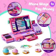 Upgraded Kids Cash Register Toy for Boys Girls, Pretend Play Gift | Pretend Play Cashier Register with Shop Accessories, Calculator Cash Register with Scanner/Credit Card (Purple)