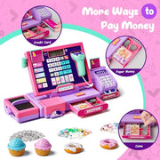 Upgraded Kids Cash Register Toy for Boys Girls, Pretend Play Gift | Pretend Play Cashier Register with Shop Accessories, Calculator Cash Register with Scanner/Credit Card (Purple)