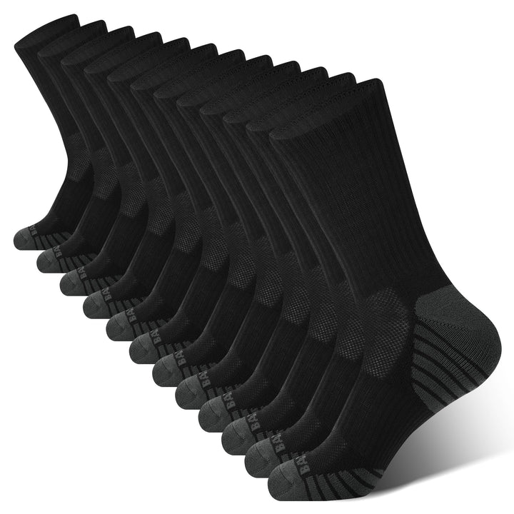 BAMBOO COOL Men's Crew Socks Athletic Cushioned Moisture Wicking 6 Pairs | Breathable, Anti-odor, Cushioned, Seamless & Anti-blister; for running, cycling, soccer, baseball, gym & workout.