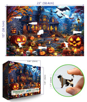 500 Piece Halloween Puzzles for Adults, Spooky Haunted House Jigsaw Puzzle with Jack-o-Lanterns, Bats and Skulls, Fall Puzzle for Halloween Birthday Party Games Family