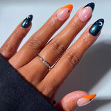 Glamnetic Halloween Press On Nails, Short Almond Glazed, October Nights | Halloween Black & Orange press on nails: October Nights. Full nail kit. Glue on nails with moon nail art. Fake nails.