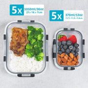 Igluu Meal Prep Glass Containers with Lids (10 Pack) – 370 & 1050ml | Airtight & BPA-Free – Oven, Air Fryer, Microwave, Freezer and Dishwasher Safe – Durable Borosilicate Glass