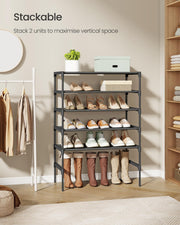 SONGMICS 3-Tier Shoe Rack, Shoe Storage Organiser, Metal Frame | Space-Saving, Non-Woven Fabric Shelves, Hallway, 62.3 x 29.7 x 53.5 cm, Ink Black, RYLAN Collection LSH023BH01
