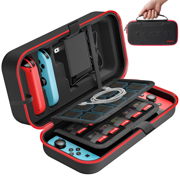 Switch Carrying Case Compatible with Nintendo & OLED, Portable Switch Travel Carry Case Fit for Joy-Con and Adapter, Hard Shell Protective OLED Pouch Bag with 20 Games, Red For N DS Cases & Storage