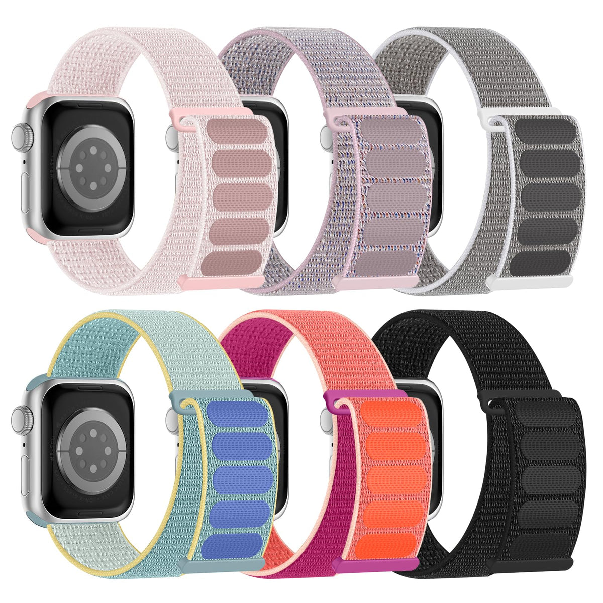 6 Pack Sport Nylon Loop Band Compatible with Apple Watch Band for Women Men | 38mm 40mm 41mm 42mm 44mm 45mm 46mm 49mm Adjustable Breathable Braided Straps for iWatch Series 12/11/10/9/8/7/6/5/4/SE/Ultra