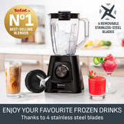 Tefal Blendforce II Blender, 2L Plastic Jug, 600W, Ice Crush, Black | 1.25L Working Capacity, 4 Removable Stainless Steel Blades, 2 Speeds and Pulse, Smoothies, BL420840