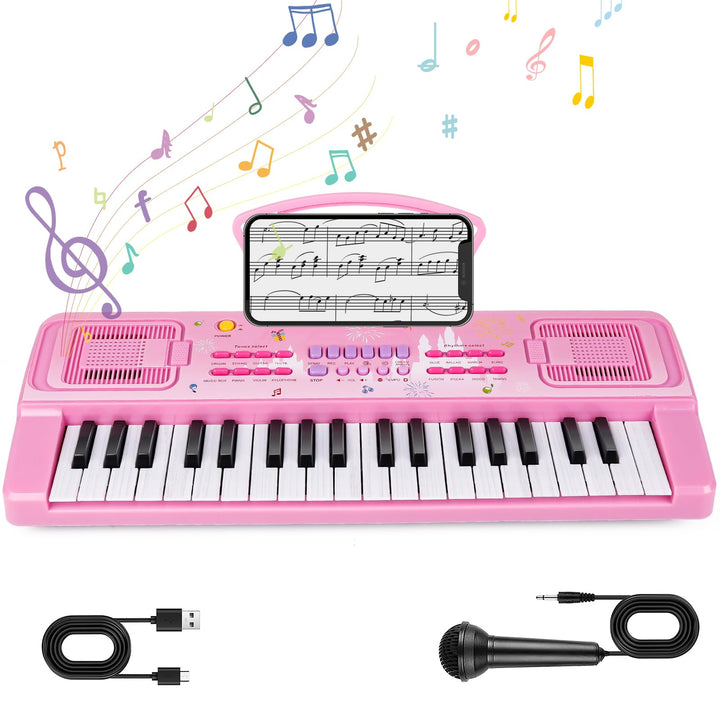 37 Keys Kids Keyboard Piano with Music Stand, Microphone, Musical Toys | Electric Digital Piano for Beginners,Toddler Keyboard Learning Instrument Musical Toys for 3 4 5 6 Girls Birthday Gift