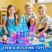 Diamond Magnetic Building Blocks for Kids - Princess Castle Magnetic Tiles Toys for 3-8 Year Old Girls & Boys - 3 4 5 6 Year Old Girl Birthday Xmas Gifts - STEM Educational Toys for Creative Play