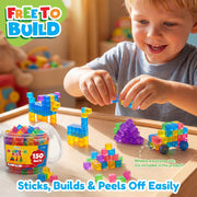 LESONG Mini Sticky Stacking Cubes for Kids: 150 PCS Washable Sensory Building Toy, Soft Squishy 0.39 inch Cubes with Storage Box, Balanced Stickiness for 2D & 3D Building, Translucent Travel Toy