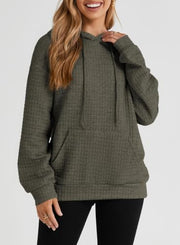 SHEWIN Women Fall Waffle Hoodies Pullover Tops Hooded Sweatshirt | Drawstring, Loose Fit, Oversized, Pocket, Cruise, Casual, Plus Size, 2026