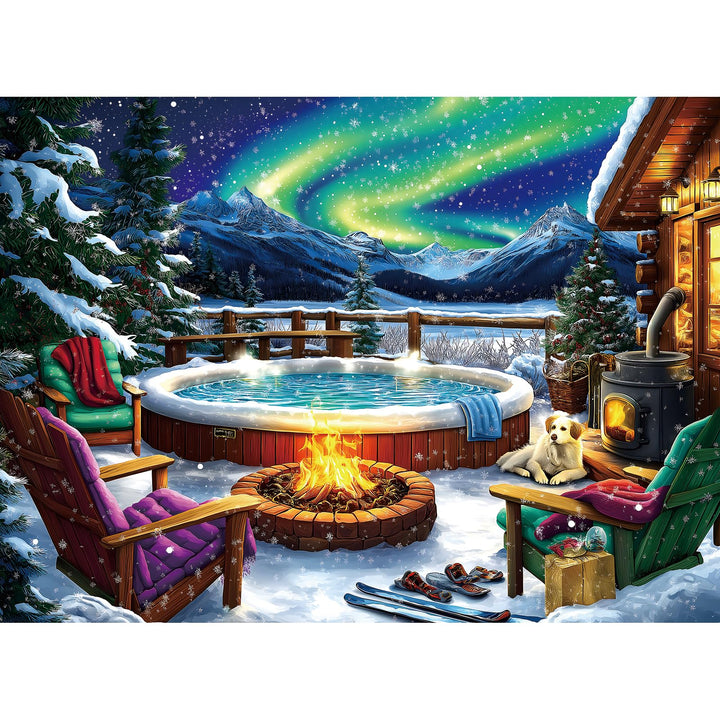 MINIWAN Puzzles for Adults 500 Pieces, Northern Lights Jigsaw Puzzle | Winter Cabin Aurora Borealis Puzzle with Letters on Back, Reference Poster, 23x15 Inch Rectangular Wall Decor