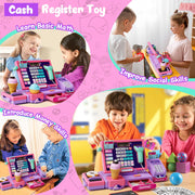 Upgraded Kids Cash Register Toy for Boys Girls, Pretend Play Gift | Pretend Play Cashier Register with Shop Accessories, Calculator Cash Register with Scanner/Credit Card (Purple)