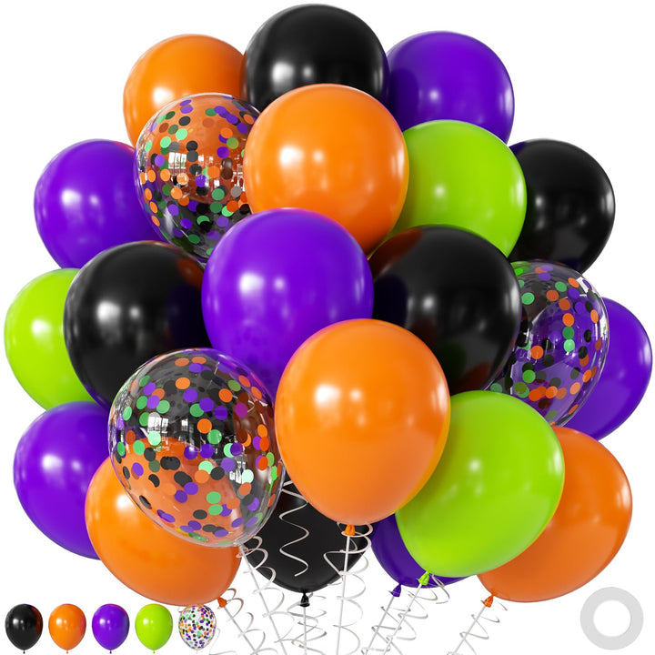 Orange Purple Green Black Balloons for Halloween Birthday Party Decorations | 60Pcs Halloween Balloons, Confetti Balloons, Halloween Baby Shower Bachelorette Spooky Party Decorations, 12Inch