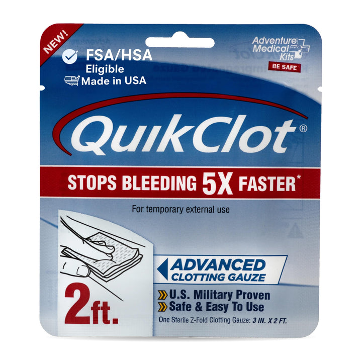 QuikClot Kaolin Clotting Gauze, 2' | Stops Bleeding Up to 5X Faster Than Standard Gauze with Kaolin Hemostatic Technology Trusted by Medical Professionals