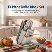 Ninja StaySharp 13-Piece Knife Block Set, Stone Gold NK32013EUUKSD1 | Rust-Resistant German Stainless Steel, Includes Kitchen and Herb Scissors and Removable Knife Sharpener.